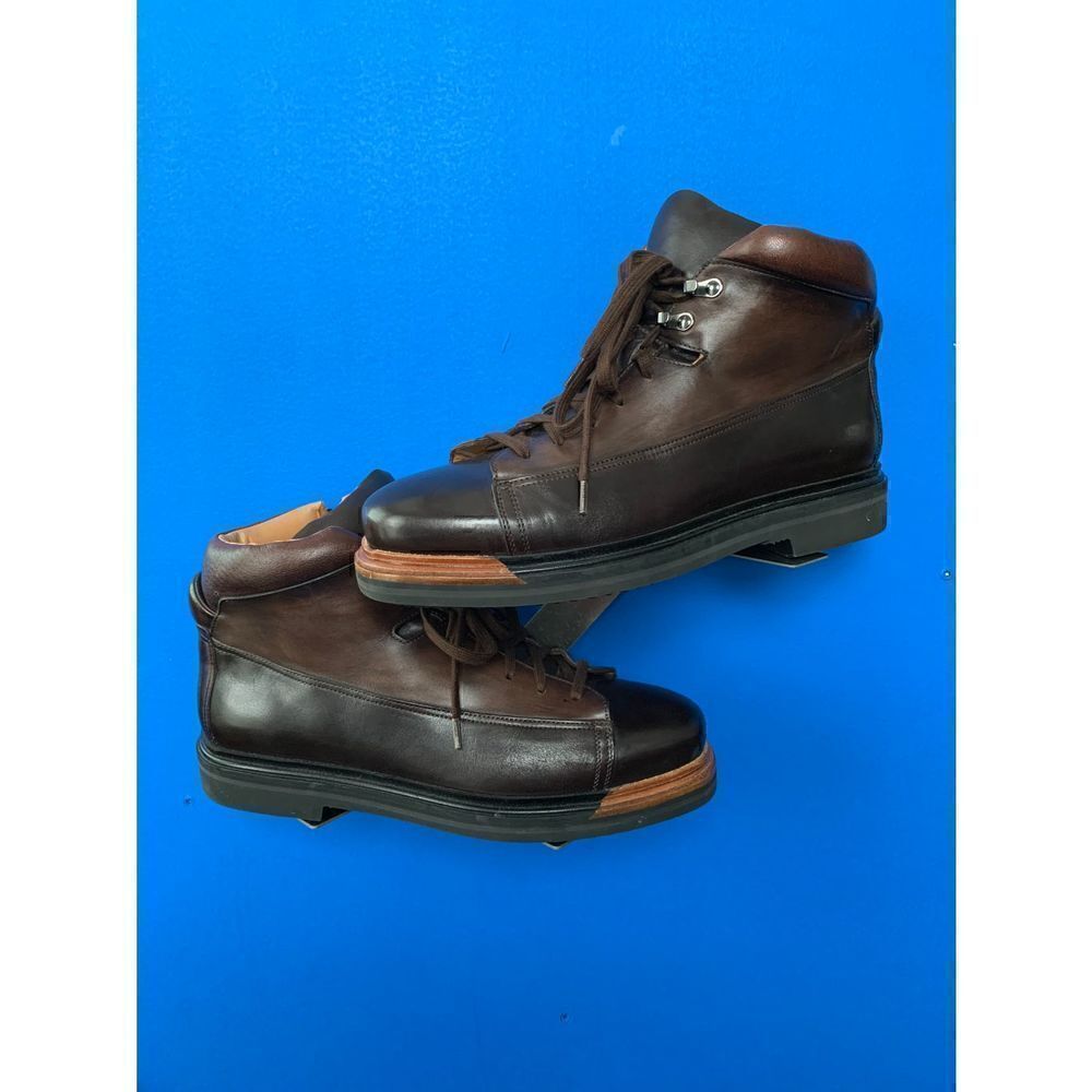 SANTONI EVEREST HIKING BOOT 8.5  D DERBY BURNISHED BROWN ZIPPER